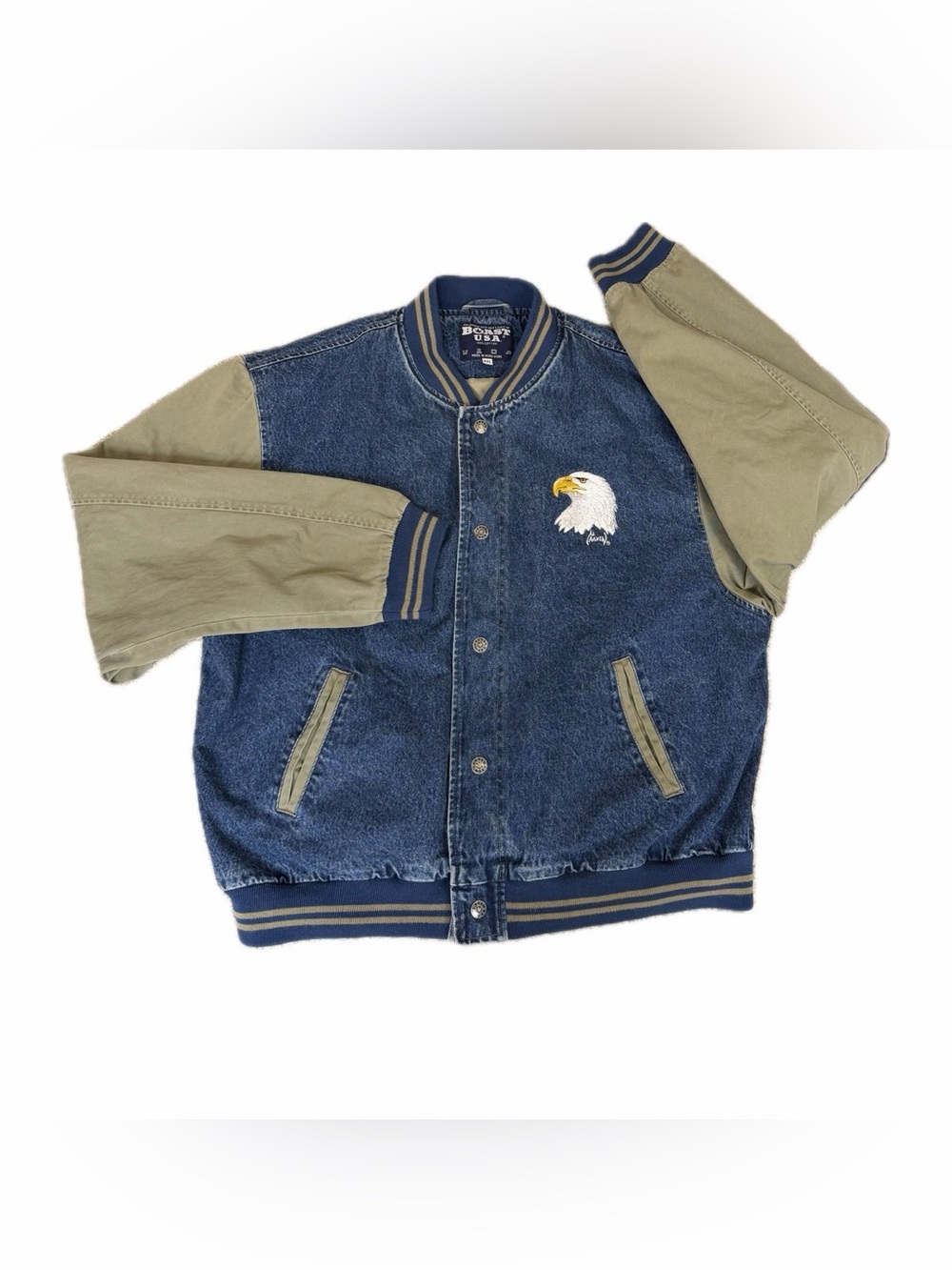 Vintage Boast USA Denim Varsity Jacket XXL Eagle Embroidery Al Agnew Americana